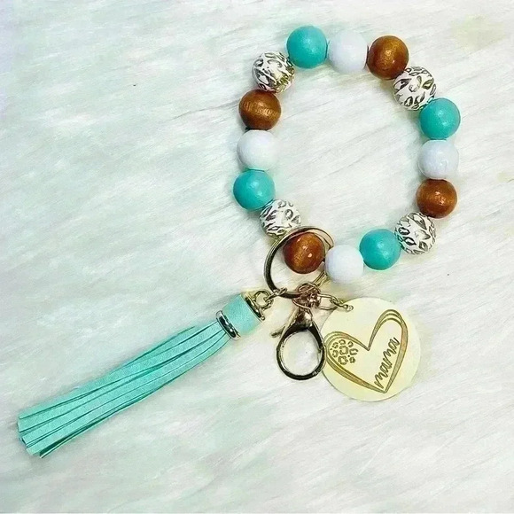 Mint Green themed Mama Beaded Bracelet w/ Keychain & Tassel - Picture 2 of 6